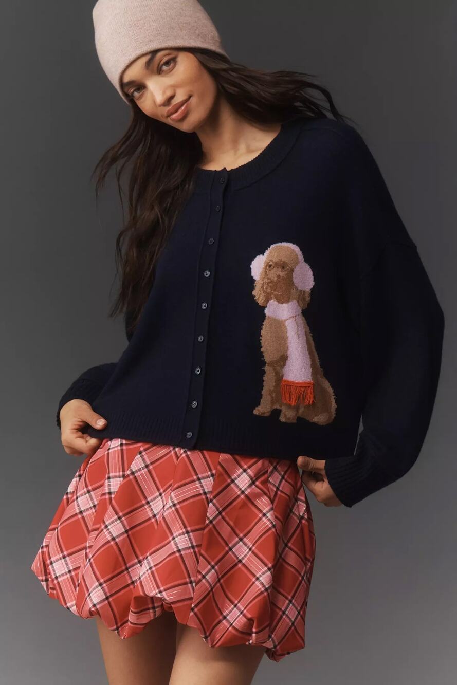 nwt by ANTHROPOLOGIE sz 1X The Goldie Cashmere blend cardigan dog edition